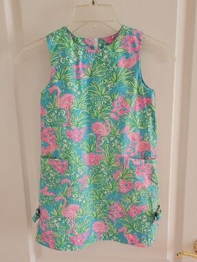 Lilly Pulitzer Turquoise & Pink Flamingo Shift Dress Girls Size 6